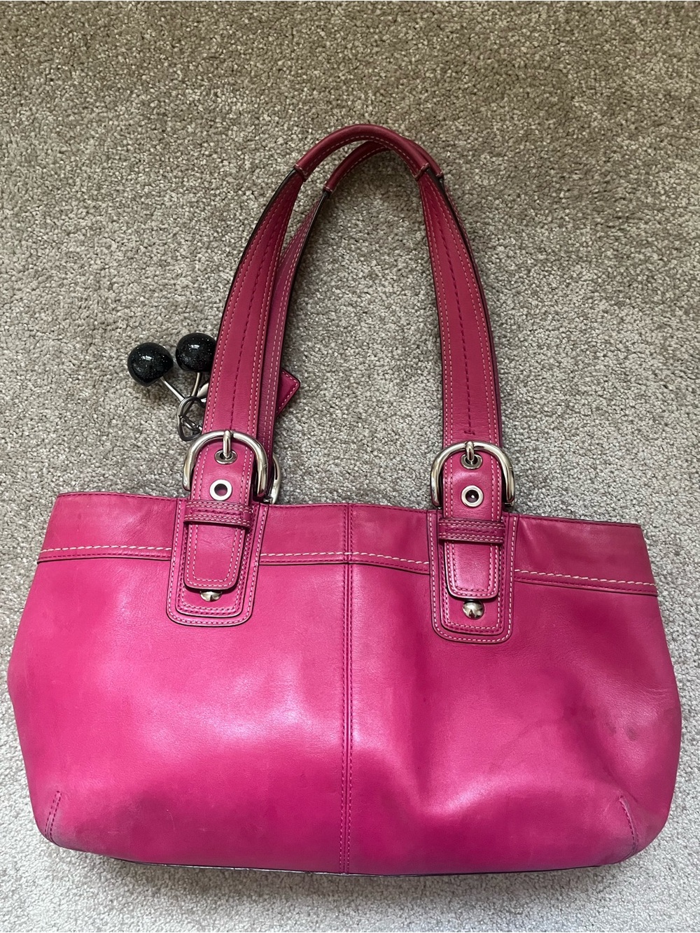 Coach Pink Leather Tote with Cherry Charm - Picture 3 of 7